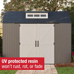Rubbermaid resin garden shed with floor (2.13 x 2.13 m), weatherproof, grey, for storing garden tools, lawnmowers, bicycles and pool accessories