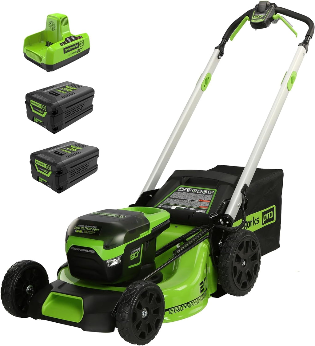 Greenworks 60V 21” Cordless (Self-Propelled) Lawn Mower , 2 x 4.0Ah Batteries and Dual Port Rapid Charger  sgtnighsdesigns