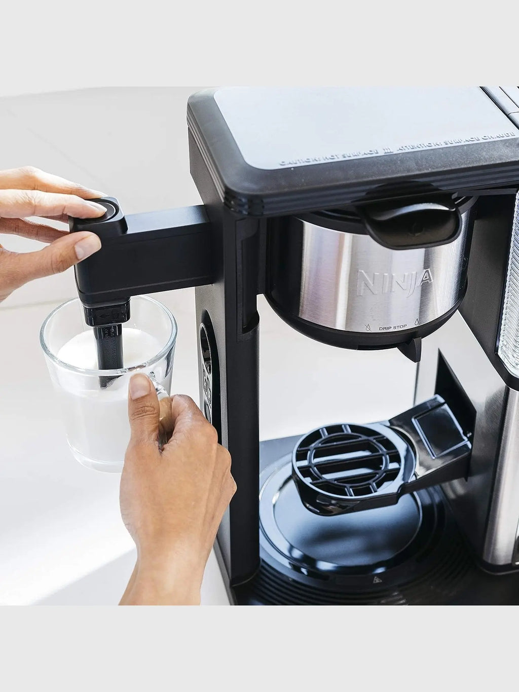 Ninja CM401 Specialty 10-Cup Coffee Maker with 4 Brew Styles for Ground Coffee, Built-in Water Reservoir, Fold-Away Frother & Glass Carafe, Black