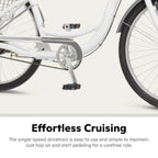 2025 Schwinn Meridian Adult Tricycle, Men's and Women's Beach Cruiser, 26-inch Wheels, Low Step-Through, Wide Saddle, Folding Rear Basket.