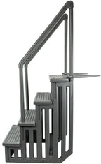 Non-slip entry steps for pools | Grey | For above-ground pools | Can be installed on terraces with a height of 122 to 137 cm | Load capacity up to 136 kg