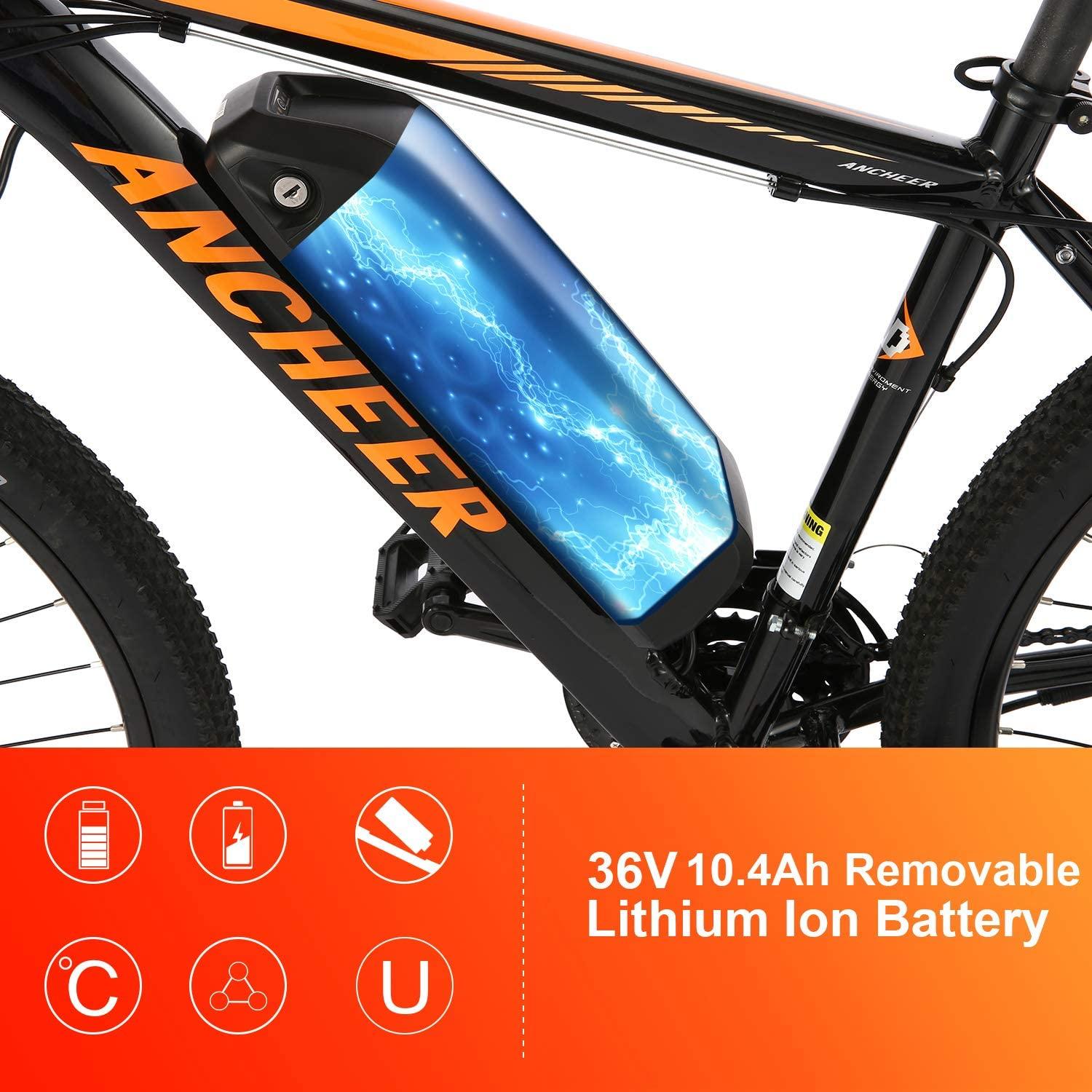 ANCHEER Electric Bike Electric Mountain Bike 350W Ebike 26” Electric Bicycle, 20MPH Adults Ebike with Removable 7.8/10.4Ah Battery, Professional 21 Speed Gears