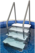 Non-slip entry steps for pools | Grey | For above-ground pools | Can be installed on terraces with a height of 122 to 137 cm | Load capacity up to 136 kg