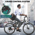 500W Electric Bike 26" Electric Bicycle for Adults with Cruise Control System Ebike