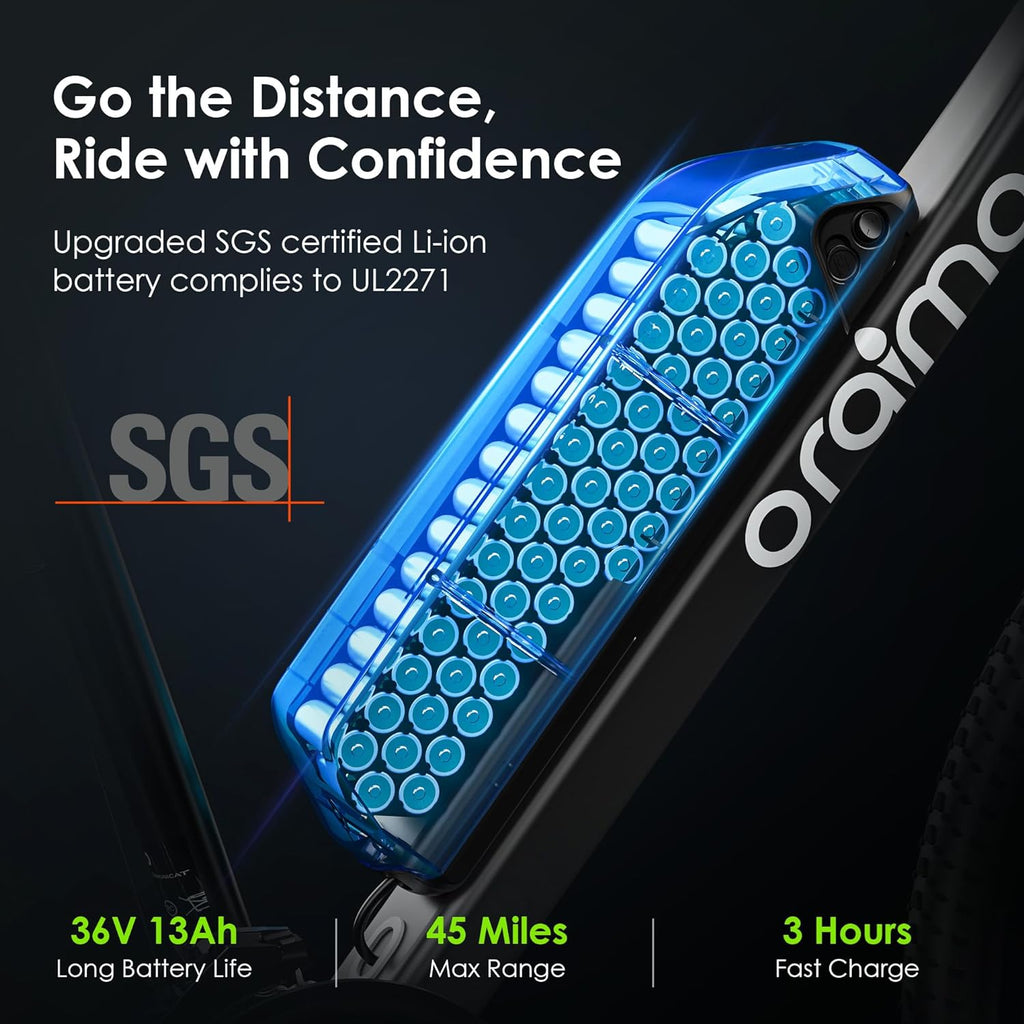 Adult Electric Bike, 350W BAFANG Motor (500W Peak), 4A 3H Fast Charging, 468Wh Li-Ion Battery, 21 Speed Gears, Air Saddle, 45 Miles 20 MPH 26" Mountain Bike Electric Bike