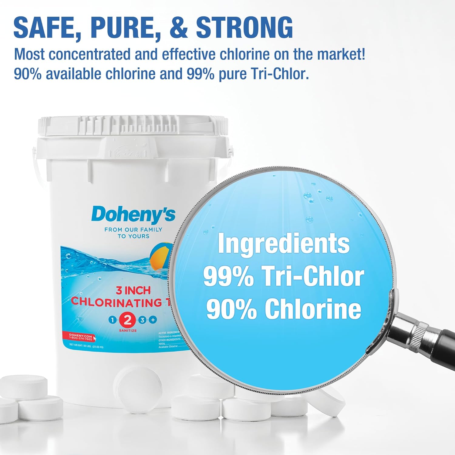 3 Inch Stabilized Chlorine Tablets | Pro-Grade Pool Sanitizer, Long Lasting, Slow Dissolving, 99% Pure Tri-Chlor, Individually Wrapped – 50lb
