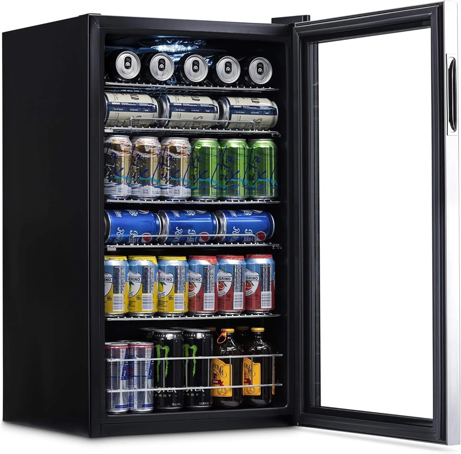 Beverage Refrigerator Cooler | 126 Cans Free Standing with Right Hinge Glass Door | Mini Fridge Beverage Organizer Perfect For Beer, Wine, Soda, And Cooler Drinks