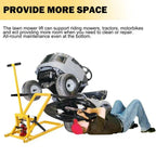 Lawn mower lift with hydraulic jack, 66 cm (26 inch) lifting height, welded steel construction, lifting capacity 227 kg (500 lbs), for ride-on lawn mowers, tractors and ATVs