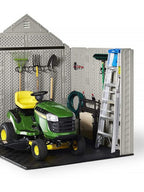 Rubbermaid 7×7 Ft Durable Weather Resistant Resin Outdoor Garden Storage Shed with Windows and Utility Hooks, Sand