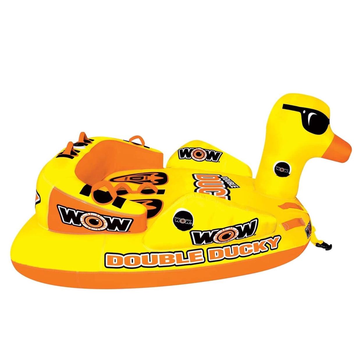 WOW Sports Double Ducky 2P Towable Tube, Secure Deck Seating, 340 lbs Capacity, Heavy-Duty PVC, Front & Back Tow Points