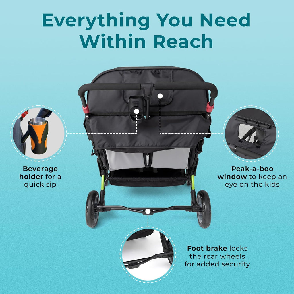 Compass Quad 4 Seat Stroller | 4-Seat Stroller for Daycare | Oversized UV Blocking Canopy | 5-Point Harness | Easy Loading | Storage Bucket | Teal