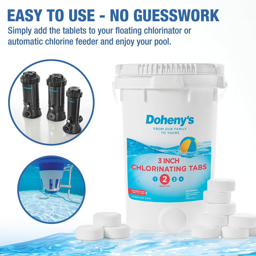 3 Inch Stabilized Chlorine Tablets | Pro-Grade Pool Sanitizer, Long Lasting, Slow Dissolving, 99% Pure Tri-Chlor, Individually Wrapped – 50lb