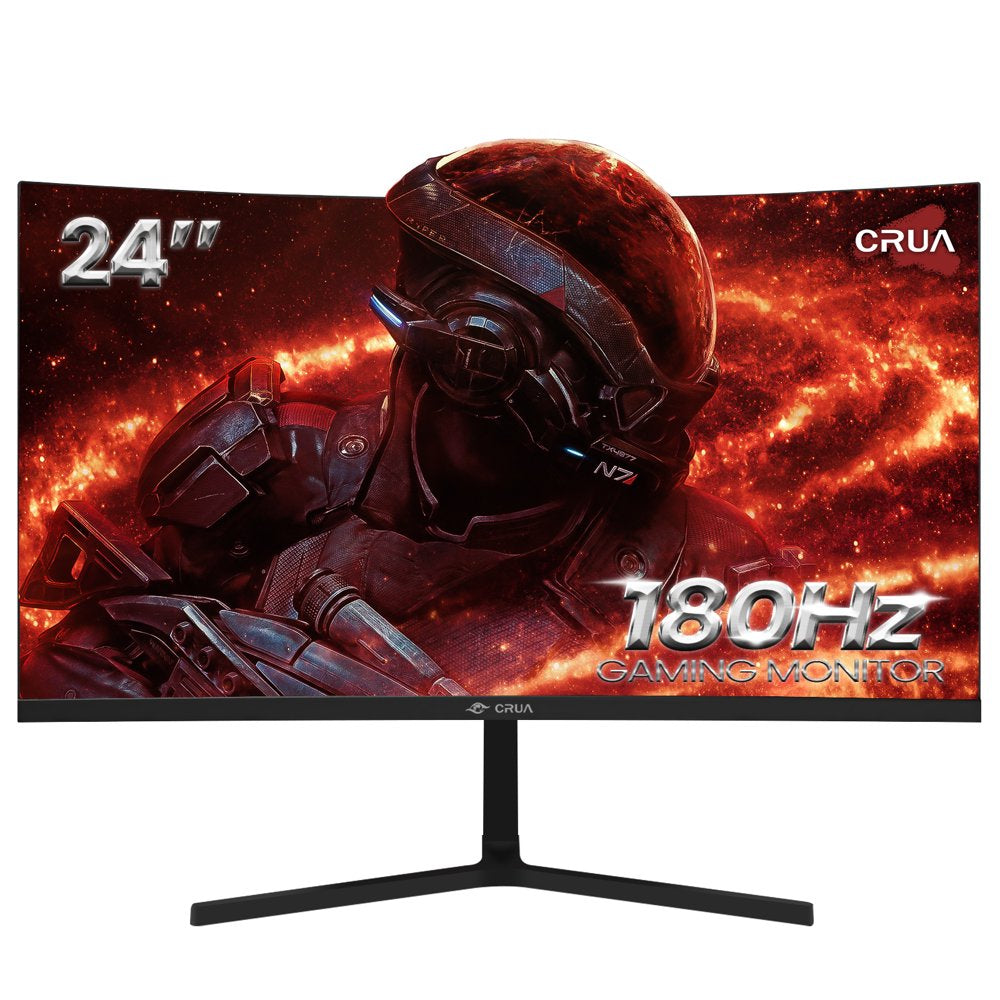 CRUA 24′′ Curved Gaming Monitor FHD 1080P, 180Hz, AMD FreeSync, VA Panel, HDMI/DP Ports, Black