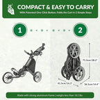 3Wheel Golf Push Cart - Golf Trolley Foldable Collapsible Lightweight Pushcart with Foot Brake - Easy to Open & Close