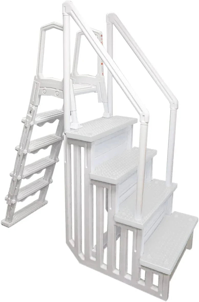 Non-slip entry steps for pools | Grey | For above-ground pools | Can be installed on terraces with a height of 122 to 137 cm | Load capacity up to 136 kg