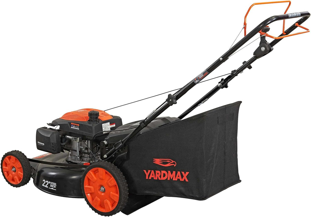 YARDMAX 22′′ Gas Self Propelled Lawn Mower, 201cc, 6-Speed CVT, High Wheel RWD, 3-in-1, Black