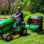 John Deere 42″ trailed lawn sweeper, 24 cubic foot capacity, adjustable brushes