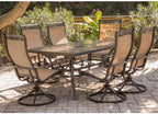 Monaca 7Piece Cast Aluminum Outdoor Patio Dining Set, 6 Sling Swivel Rocker Chairs and 40x68 Tile Top Rectangle Table, Brushed Bronze Finish with Tan Sling, RustResistant, MONDN7PCSW6