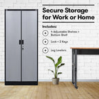 Heavy Duty Metal Garage Locker - 71 "tall large steel multipurpose locker with adjustable shelves and door locks - black and silver