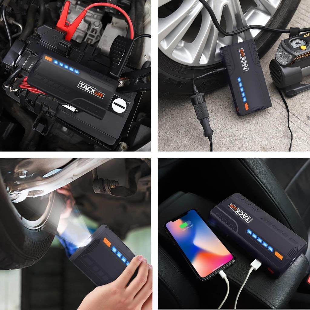 Tacklife T6 800A 18000mAh Car Jump Starter for 7.0L Gas & 5.5L Diesel Engines with Quick Charge, LCD Display, Safety Features, Orange
