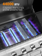 4-Burner BBQ Propane Gas Grill, 44000 BTU