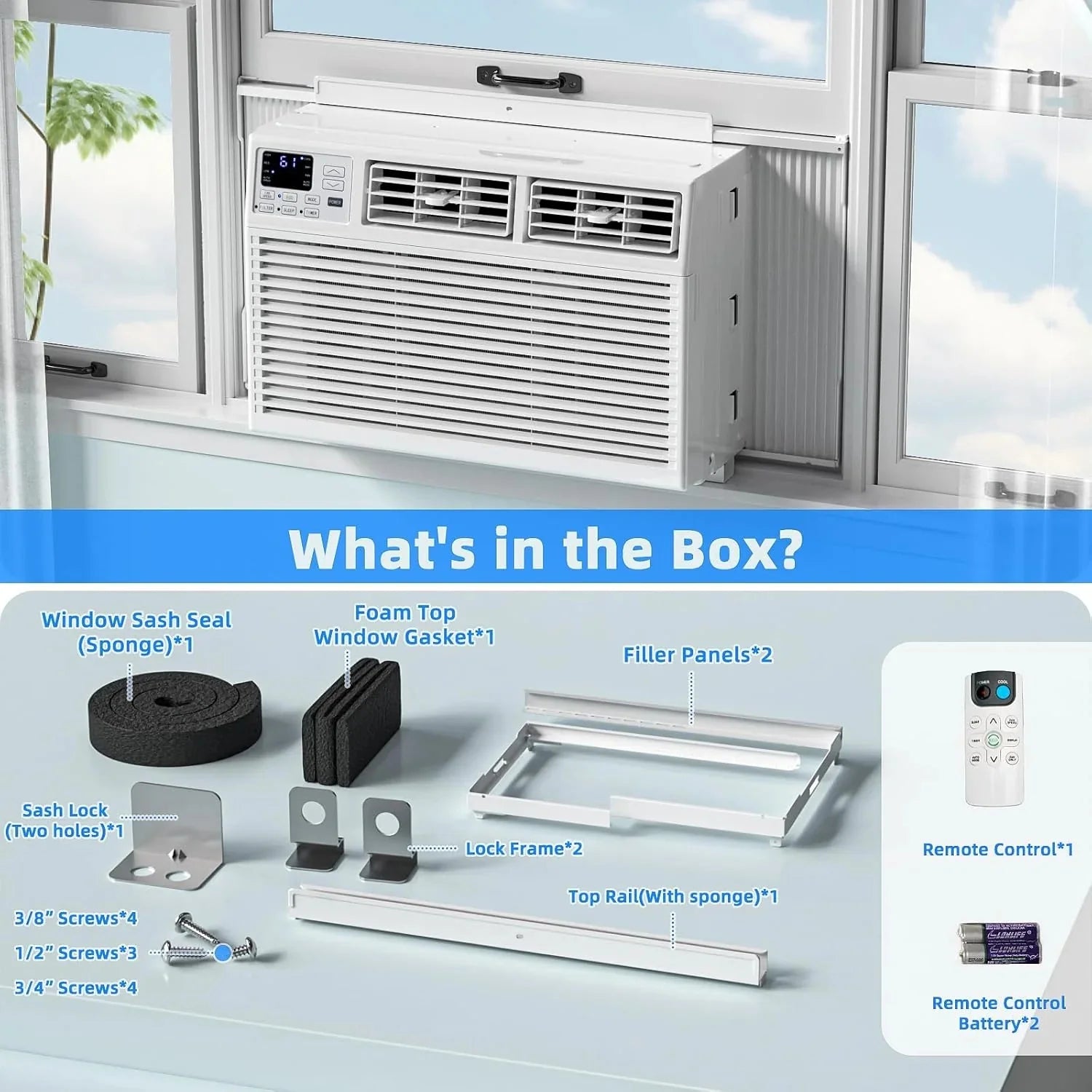 Antarctic Star 12,000 BTU U-shaped window air conditioner, cools rooms up to 550 square feet with 6 modes, 24-hour timer, ultra-quiet window air conditioner