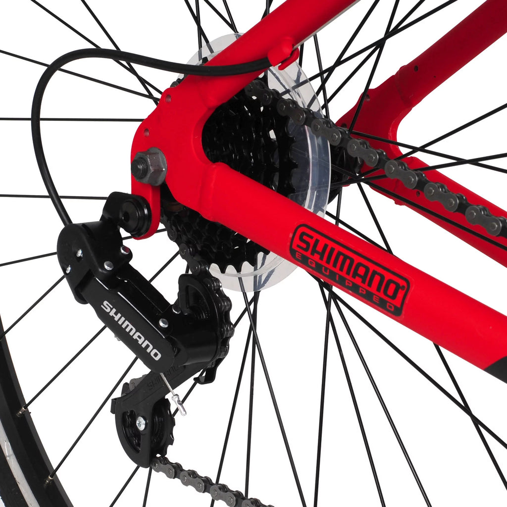 Hyper Men’s Spin Fit 700C Hybrid Bike, 21-Speed, Black/Red, Aluminum Frame