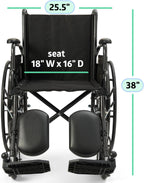 Lightweight Wheelchair for Adults With Swing-Back, Desk-Length Arms, Elevating Leg Rests; 18W" x 16"D Seat
