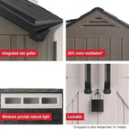Rubbermaid resin garden shed with floor (2.13 x 2.13 m), weatherproof, grey, for storing garden tools, lawnmowers, bicycles and pool accessories