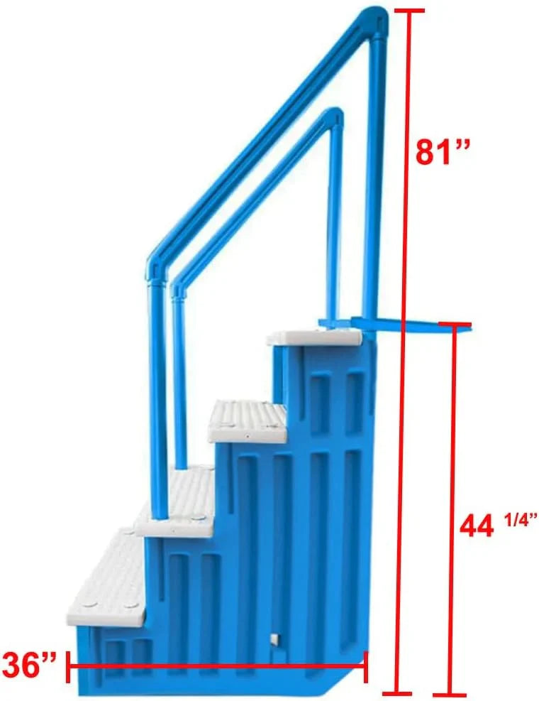 Non-slip entry steps for pools | Grey | For above-ground pools | Can be installed on terraces with a height of 122 to 137 cm | Load capacity up to 136 kg