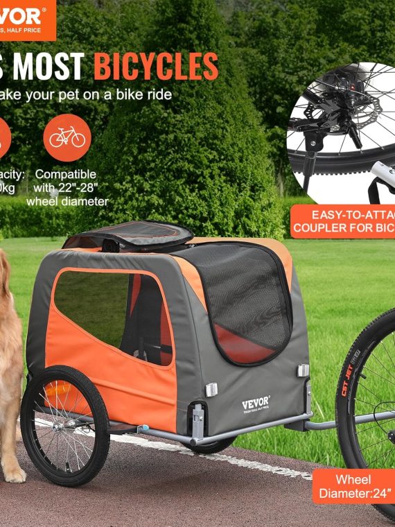 2025 VEVOR Dog Bike Trailer  Supports up to 66/88/100 lbs  Pet Cart Bicycle Carrier  Easy Folding Frame with Quick Release Wheels  Universal Bicycle Coupler  Reflectors  Flag  Collapsible to Store