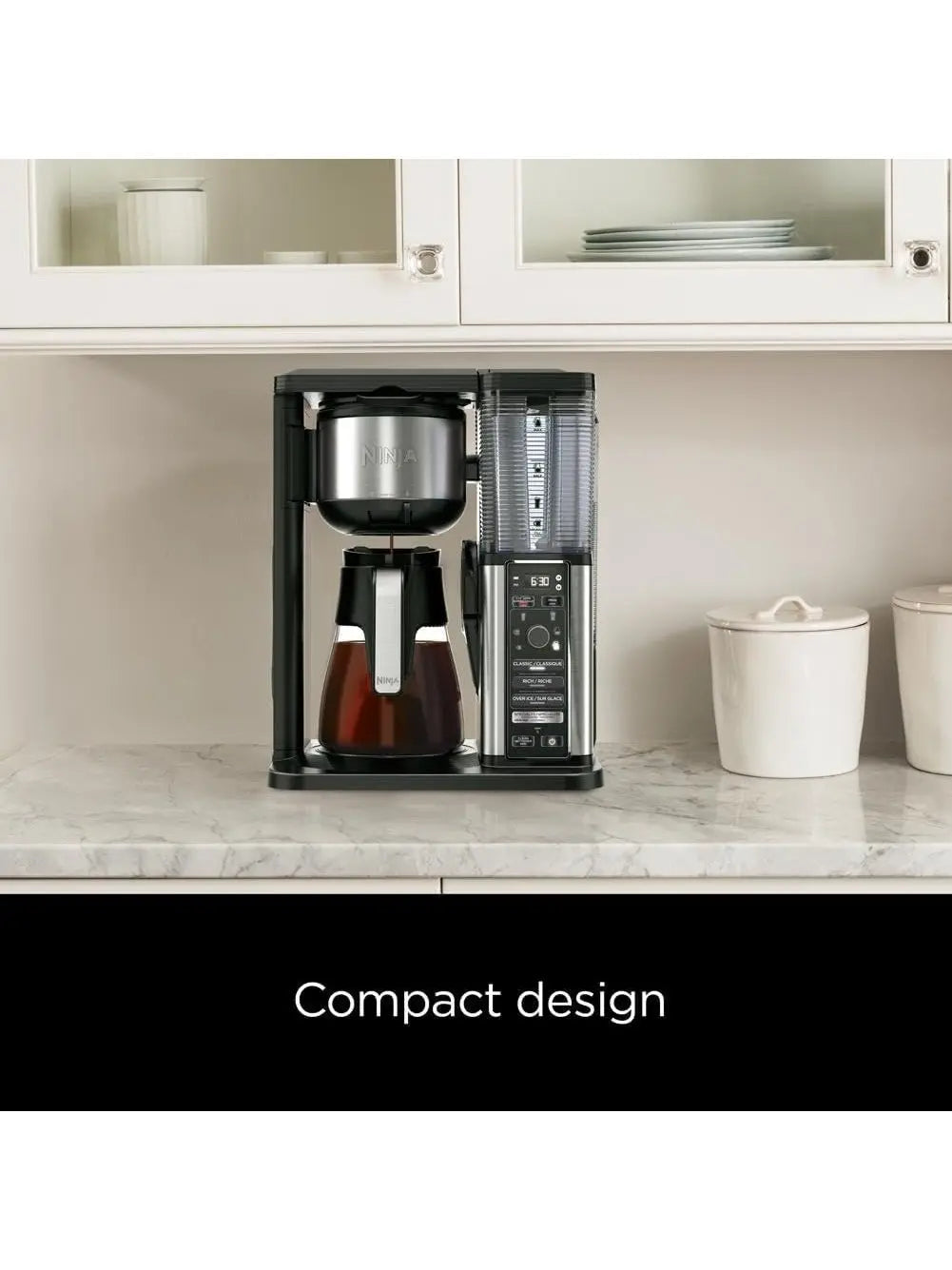 Ninja CM401 Specialty 10-Cup Coffee Maker with 4 Brew Styles for Ground Coffee, Built-in Water Reservoir, Fold-Away Frother & Glass Carafe, Black