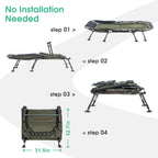 Camping Cots for Adults 330Lbs with Carry Bag, Heavy Duty Folding Bed with Soft Padded Cushion, Portable Military Cot for Hunting, 180° Adjustable Reclining Outdoor Lounger