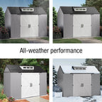 Rubbermaid resin garden shed with floor (2.13 x 2.13 m), weatherproof, grey, for storing garden tools, lawnmowers, bicycles and pool accessories
