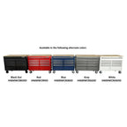 Mobile workbench with 9 drawers, hardwood top and power connection, 117 cm W x 62 cm D – high-gloss black
