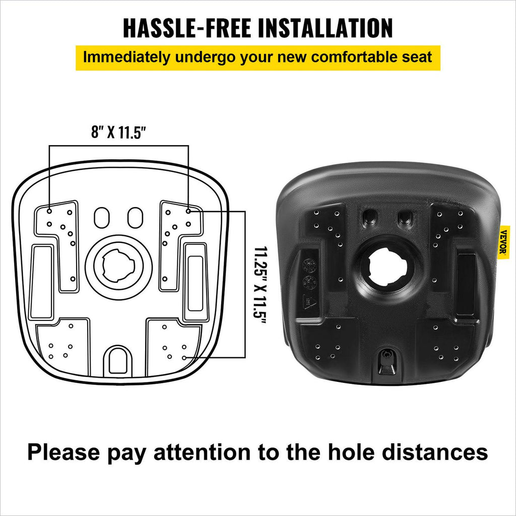 VEVOR Yamaha High-Back Tractor Seat, Black Vinyl, Universal Fit for Mowers & Forklifts, Drain Hole, Easy Install