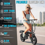 Electric bicycle for adults and teenagers, foldable e-bike for commuters and city use, foldable e-bike motor 48V 24MPH