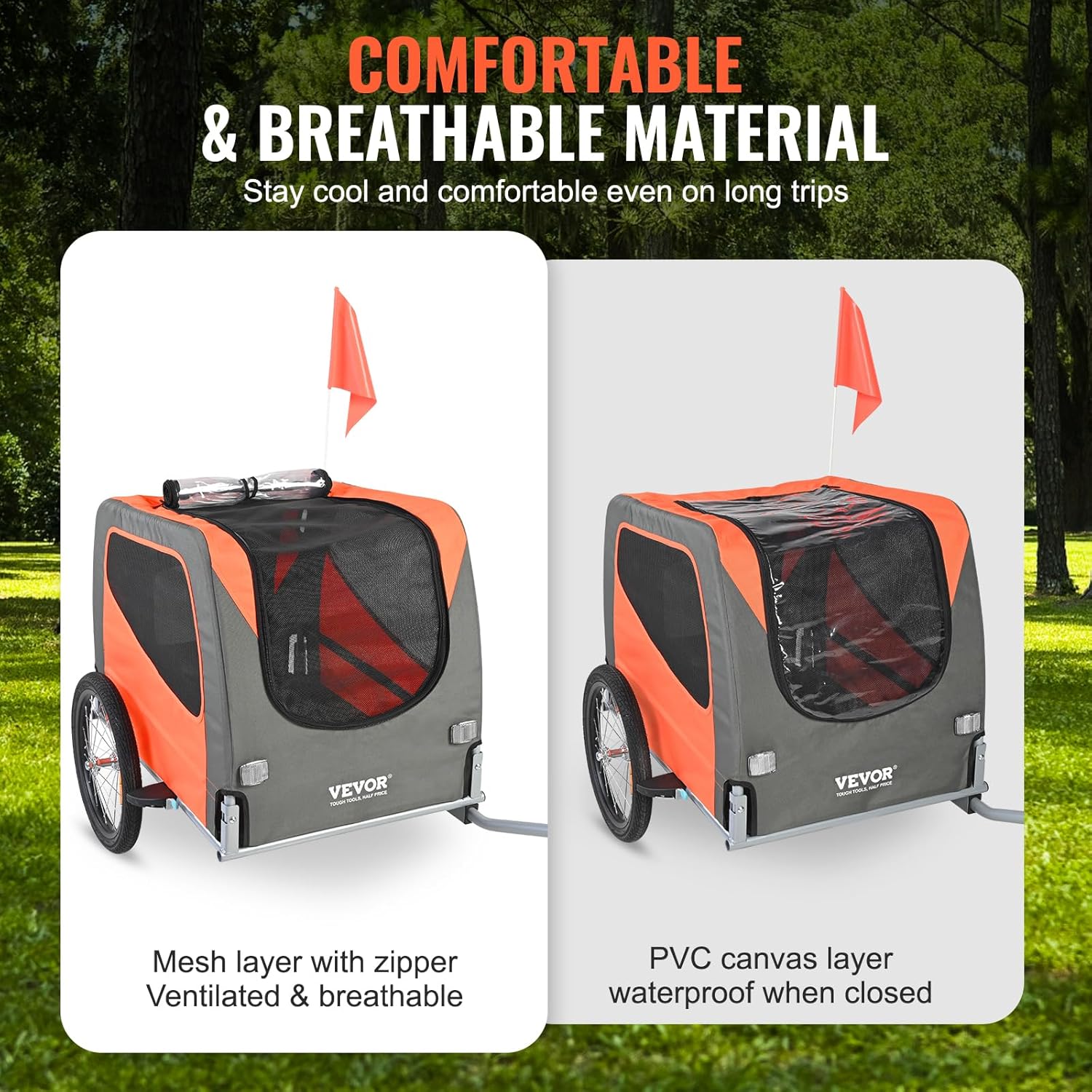 2025 VEVOR Dog Bike Trailer  Supports up to 66/88/100 lbs  Pet Cart Bicycle Carrier  Easy Folding Frame with Quick Release Wheels  Universal Bicycle Coupler  Reflectors  Flag  Collapsible to Store