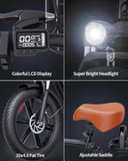 Bopzin 1000W Electric Bicycle for Adults, 48V 15Ah Removable Battery, 20" x 4.0" - 1000W