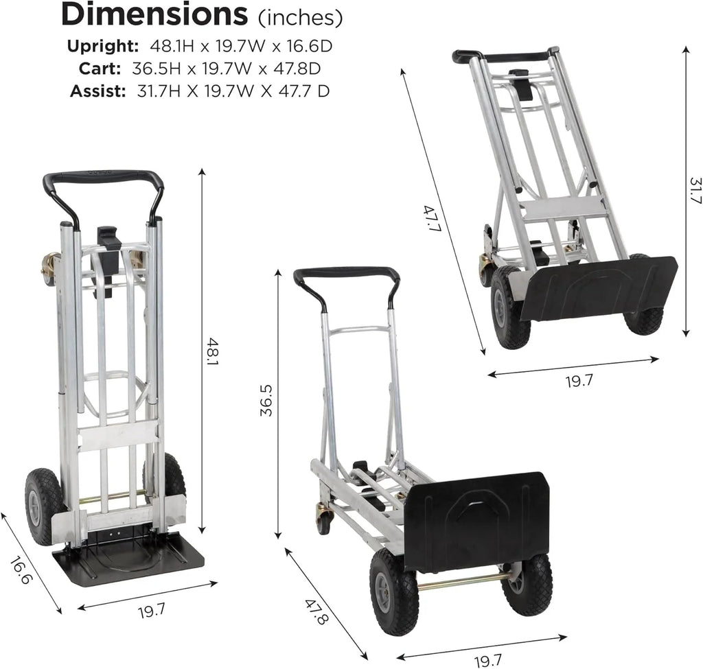 4-in-1 folding hand truck with puncture-proof wheels