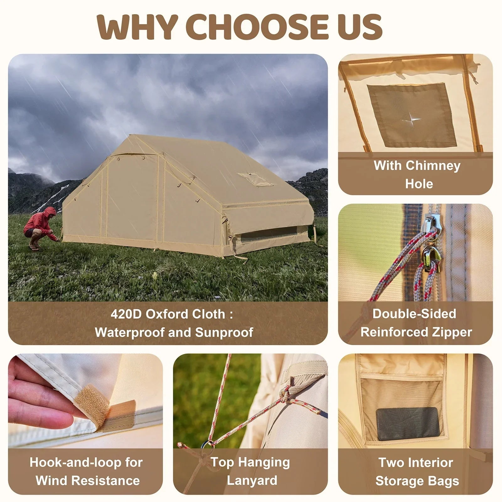 6 Person Inflatable Camping Tent with Pump