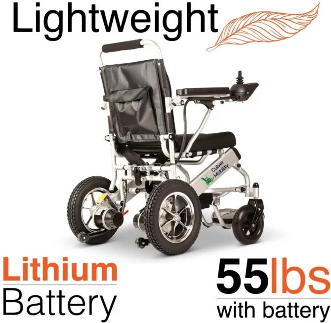 Culver Mobility Electric Power Wheelchair Scooter Fold Lightweight Folding Safe Electric Wheelchair Motorized FDA Approved Aviation Travel (Free Wheelchair RAMP Gift) (Silver-17.5 inc)  sgtnighsdesigns