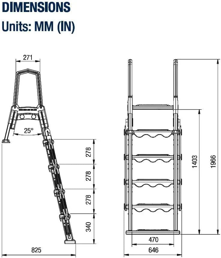 Non-slip entry steps for pools | Grey | For above-ground pools | Can be installed on terraces with a height of 122 to 137 cm | Load capacity up to 136 kg