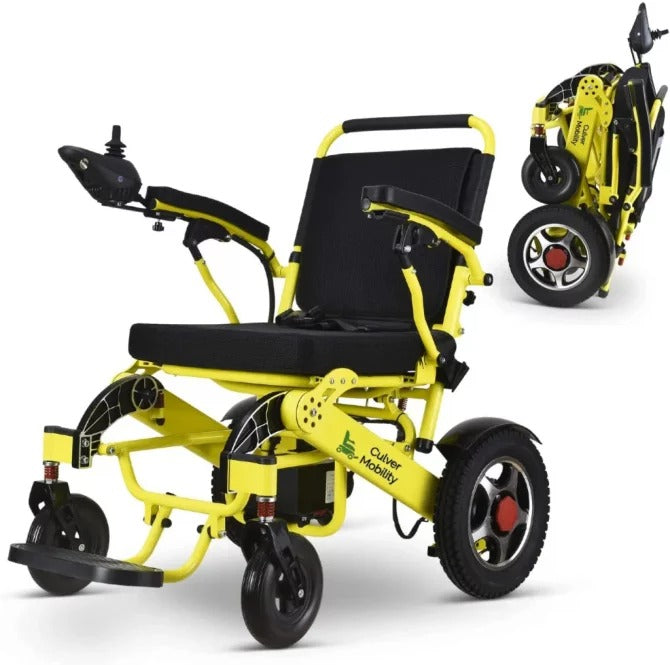 Culver Mobility Electric Power Wheelchair Scooter Fold Lightweight Folding Safe Electric Wheelchair Motorized FDA Approved Aviation Travel (Free Wheelchair RAMP Gift) (Silver-17.5 inc)  sgtnighsdesigns
