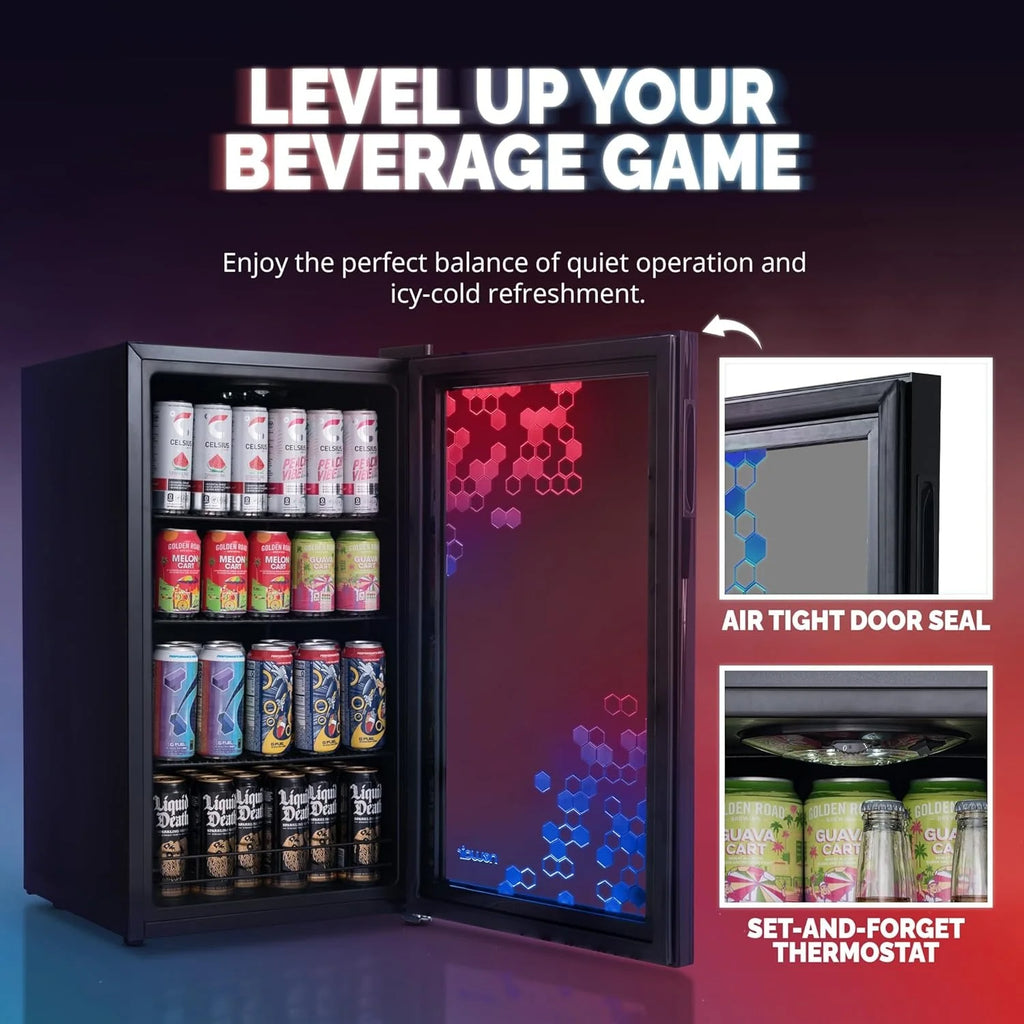Beverage Refrigerator Cooler | 126 Cans Free Standing with Right Hinge Glass Door | Mini Fridge Beverage Organizer Perfect For Beer, Wine, Soda, And Cooler Drinks