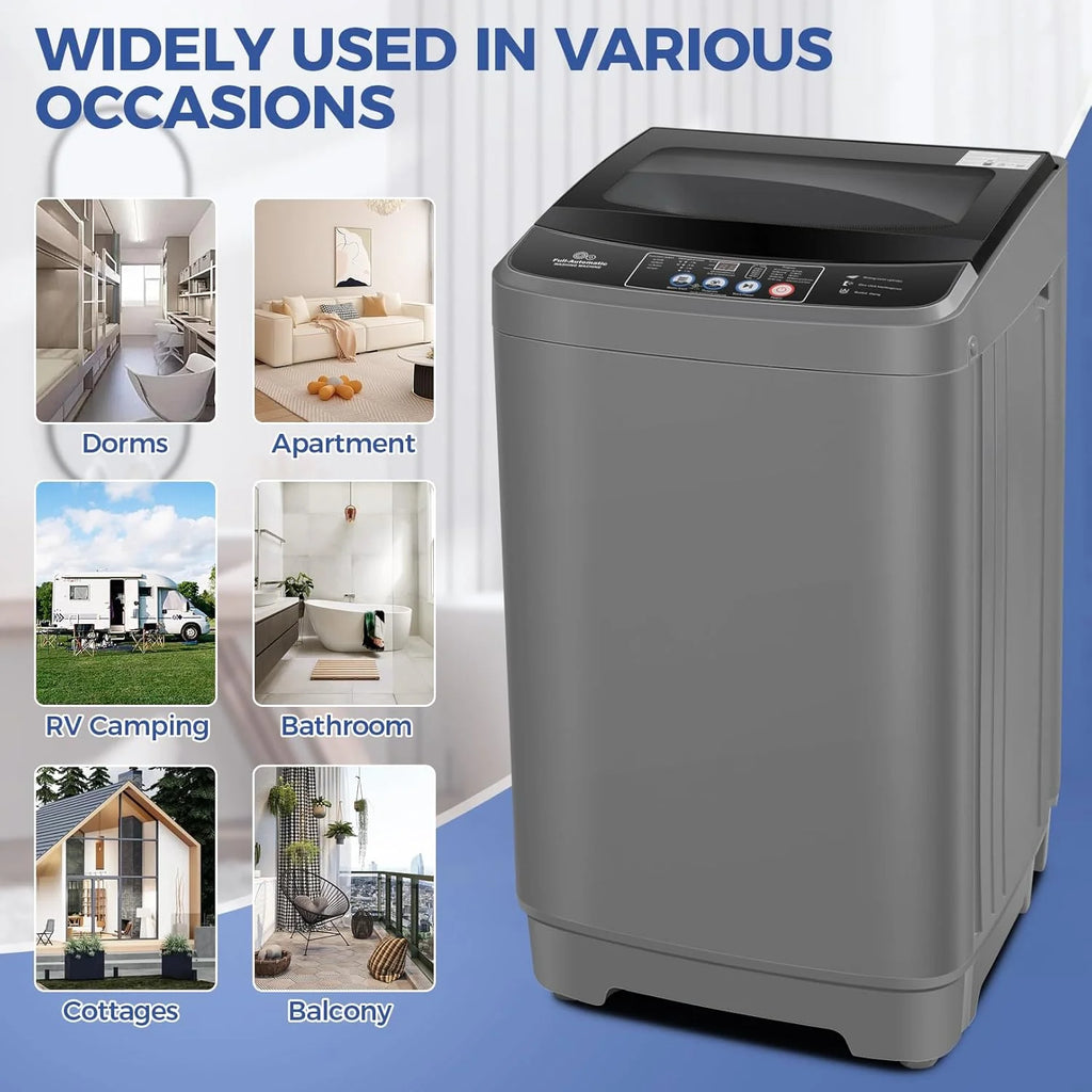 Nictemaw Portable Washing Machine, 20Lbs Capacity Full-Automatic Portable Washer Machine, 2.8Cu.ft Washer and Dryer Combo with Drain Pump, 10 Programs & 8 Water Levels for Apartment, Dorms, RV