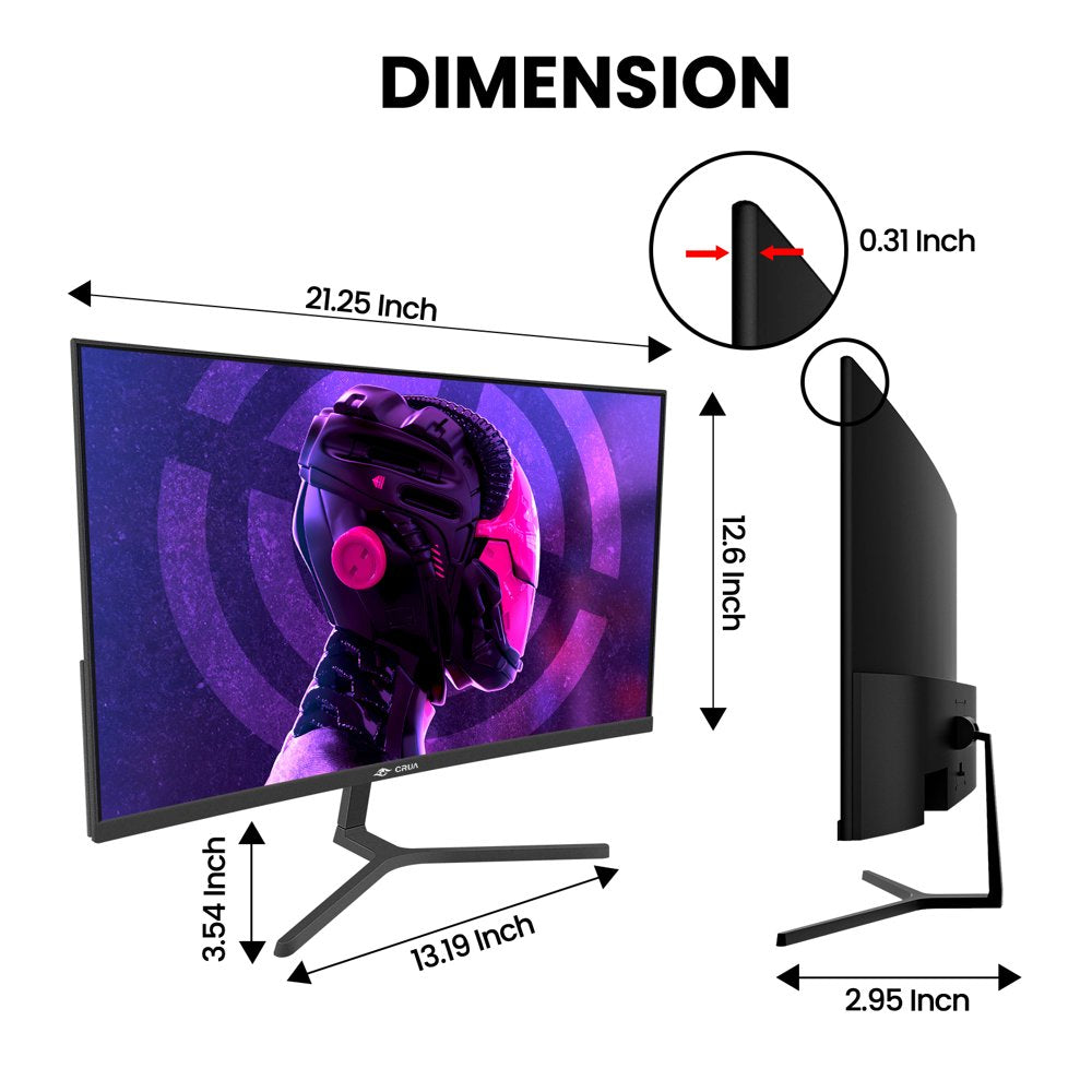 CRUA 24′′ Curved Gaming Monitor FHD 1080P, 180Hz, AMD FreeSync, VA Panel, HDMI/DP Ports, Black