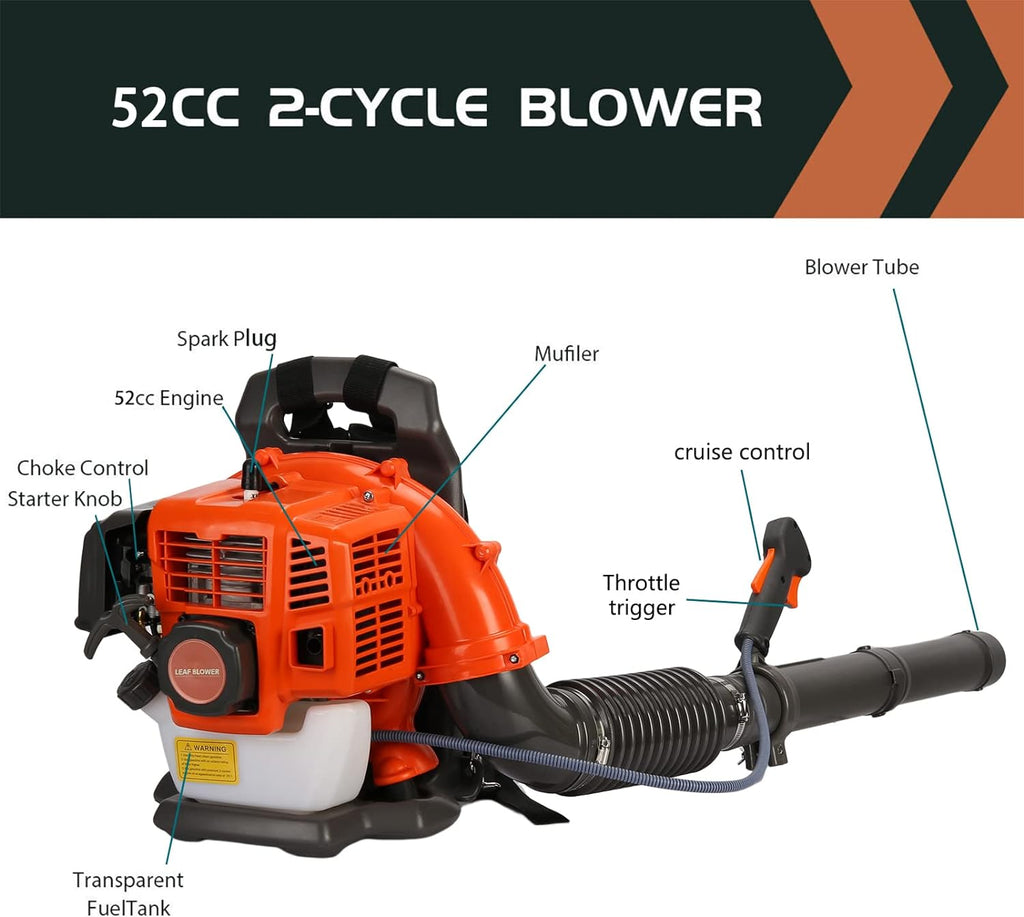 ZTGD Backpack Gas Powered Leaf Blower Gasoline Backpack Grass Blower with Air-Cooled