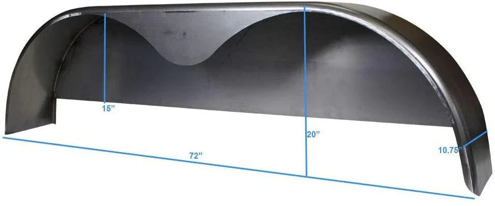 72×10-3/4 Tandem Axle Steel Trailer Fender w/Back Plate Welded In