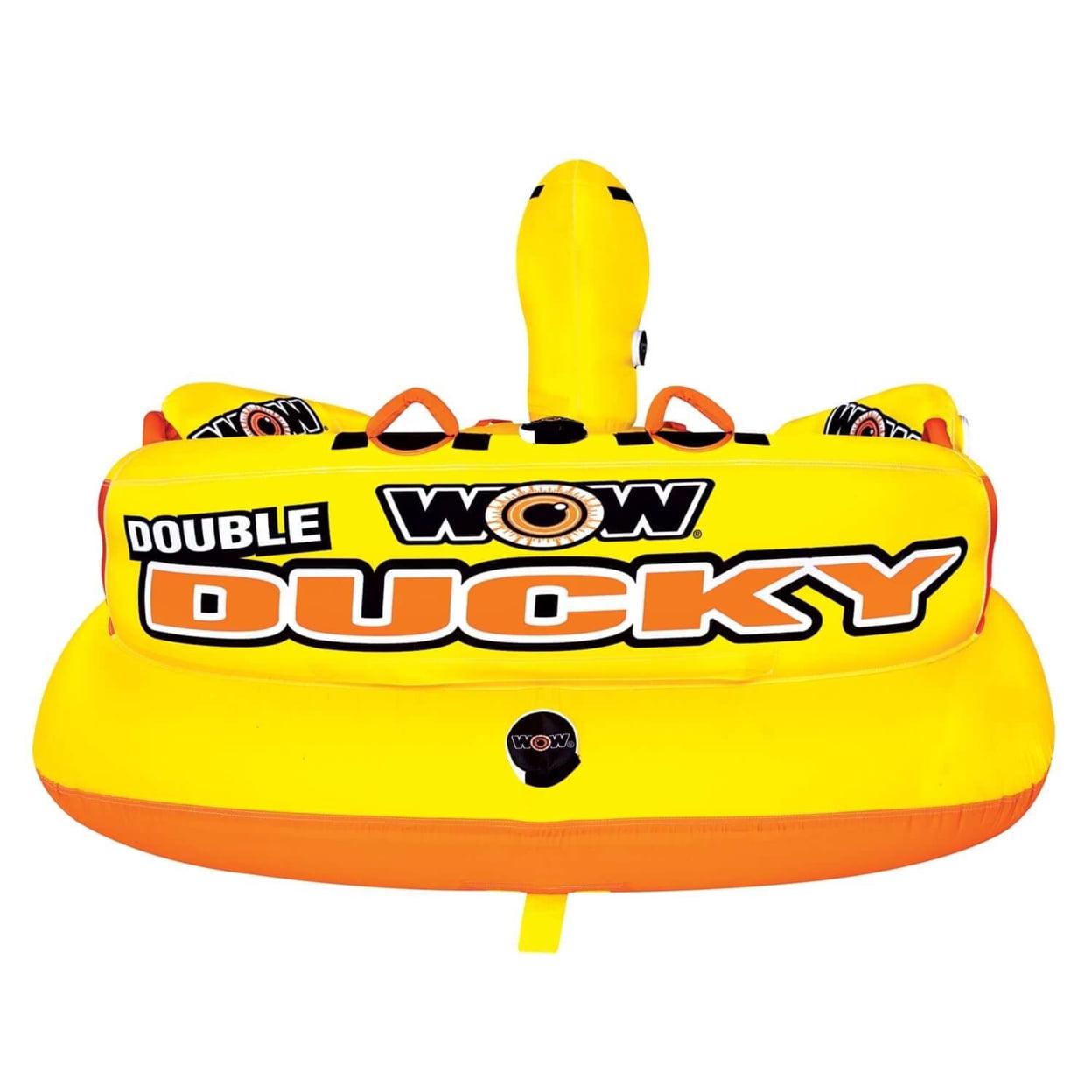 WOW Sports Double Ducky 2P Towable Tube, Secure Deck Seating, 340 lbs Capacity, Heavy-Duty PVC, Front & Back Tow Points